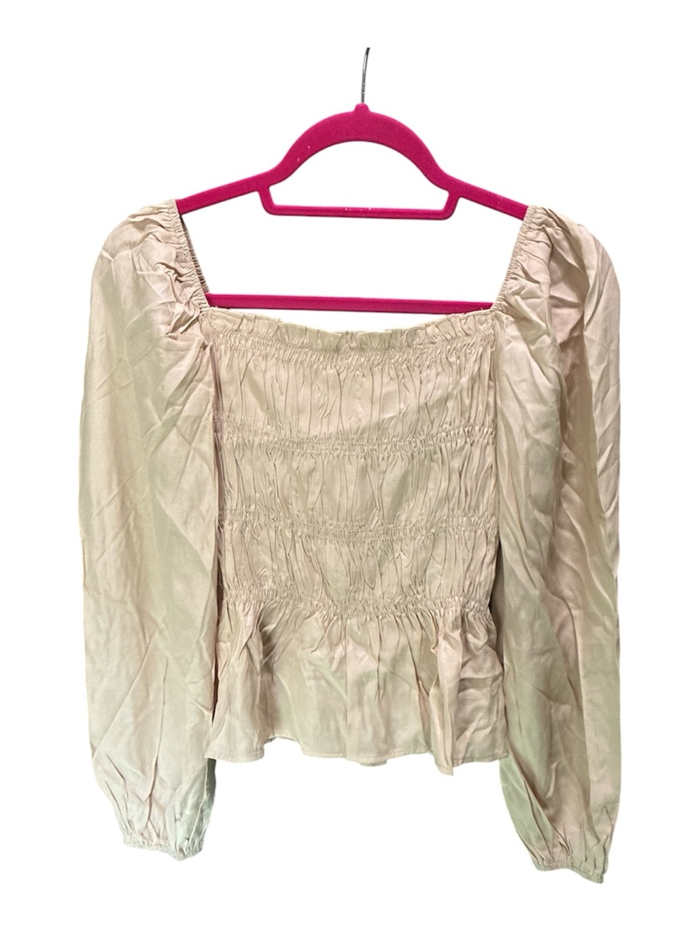 Smocked Square-Neck Long Sleeve Blouse in Cream